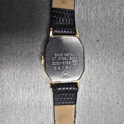 Seiko Watch Women 16mm Gold Dial Gold Tone Rectangle 2C20-5769 New Battery VTG E10