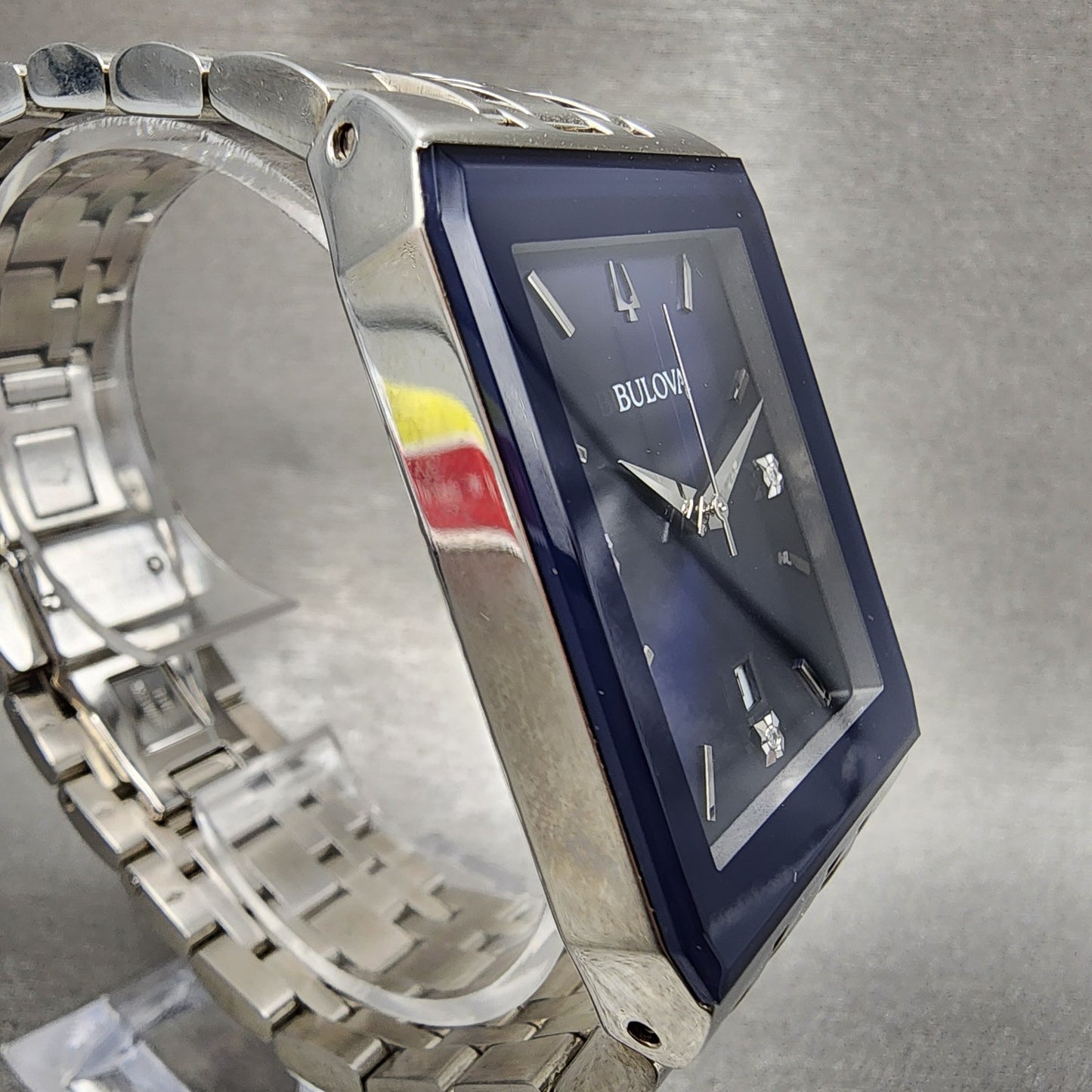 Bulova Quadra Tank Watch Men 31mm Blue Dial Silver Tone Rectangle 96D139 W/Box5