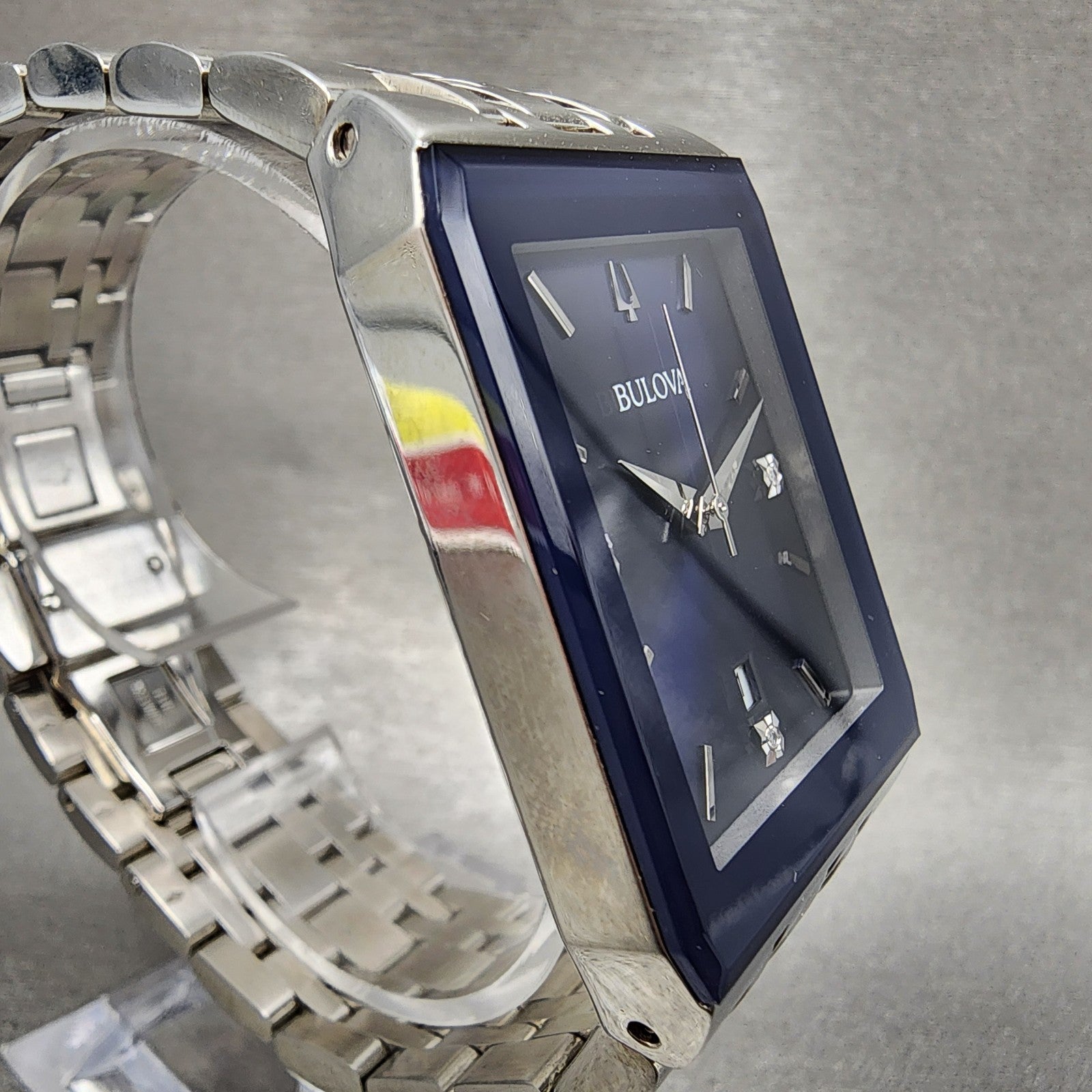 Bulova Quadra Tank Watch Men 31mm Blue Dial Silver Tone Rectangle 96D139 W/Box5