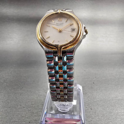 Bulova Watch Women 24mm White Dial Two Tone Date Round 98M02 New Battery Vintage5