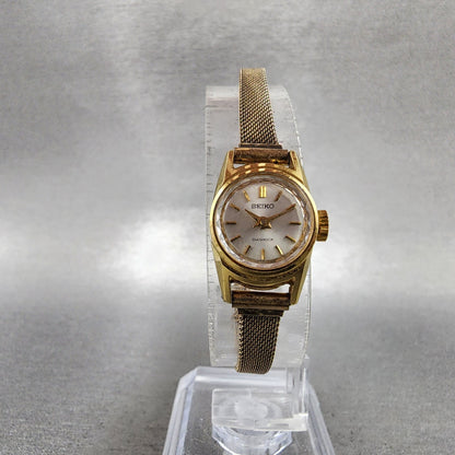 Seiko Watch Women 15mm White Dial Gold Plated Manual Wind Round 100180 Runs5