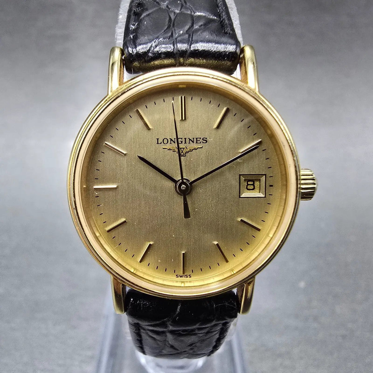 Longines Watch Women 23mm Gold Dial Gold Tone Date Round L4.220.2 New Battery0