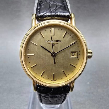 Longines Watch Women 23mm Gold Dial Gold Tone Date Round L4.220.2 New Battery0