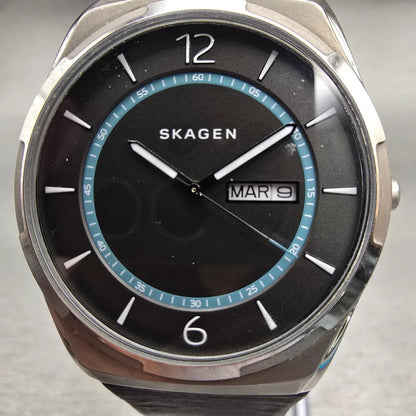 Skagen Melbye Watch Men 40mm Gray Dial Titanium Daydate Round SKW6305 New Batt1