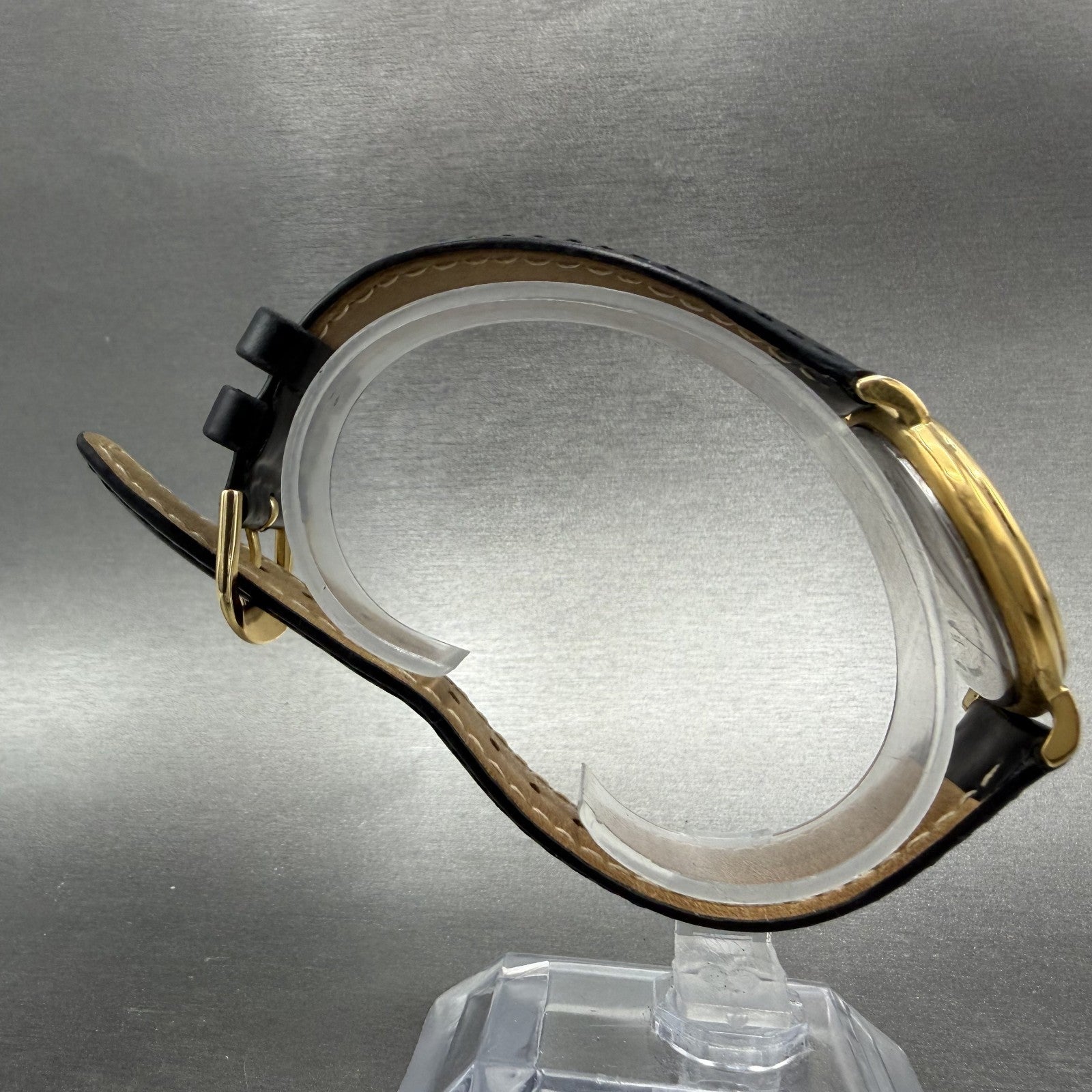 Movado Watch Men 34mm Gold Dial Gold Tone Round 87-E4-0885 Leather New BatteryAB8