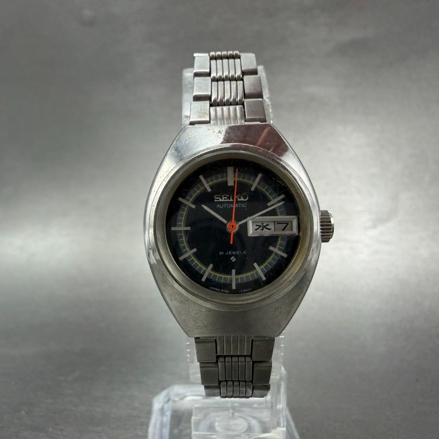 Seiko Automatic Watch Women 24mm Black Dial Silver Tone Daydate 2706-0090 Runs5