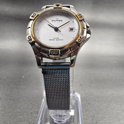 Skagen Denmark Watch Women 26mm Silver Dial Two Tone Date Round 63SGSS New Batt5