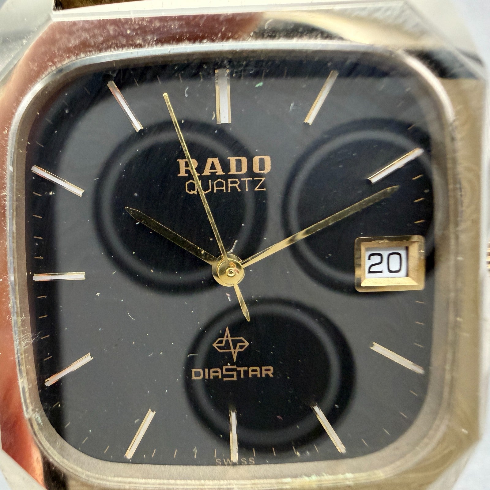 Rado Diastar Watch Men 31mm Black Dial Gold Tone Date Rectangle 171.8697 New Bat1