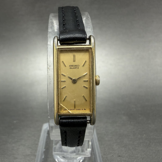 Seiko Tank Watch Women 12mm Champagne Dial Gold Tone 2E20-5239 New Battery UI80