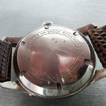 Gruen Triple Calendar Watch Men 31mm Silver Dial Silver Tone Small Seconds READ!9