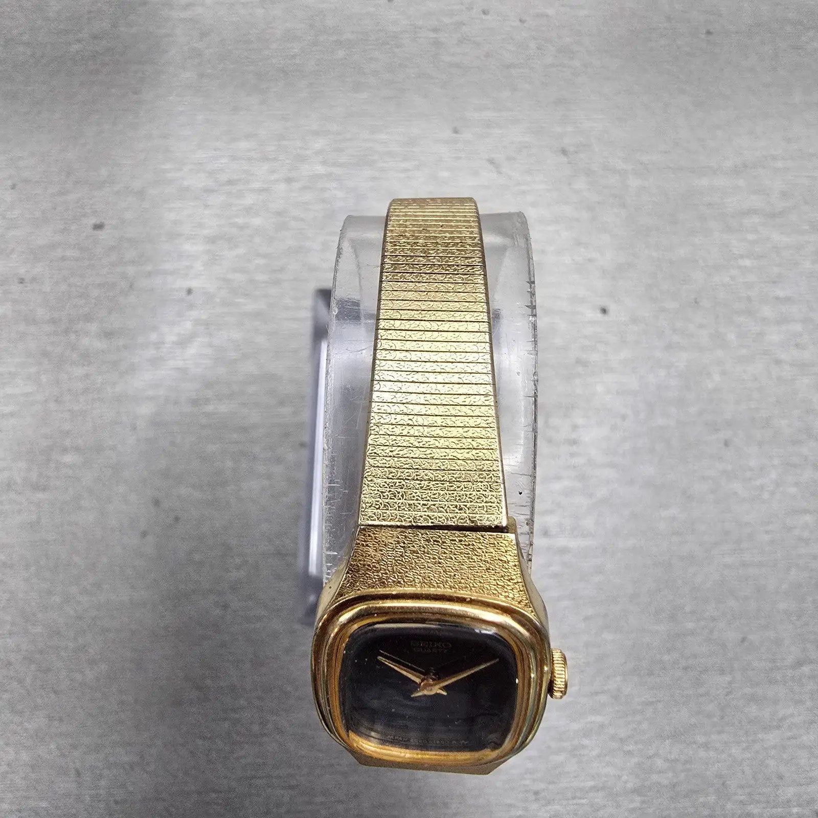 Seiko Watch Women 16mm Black Dial Gold Tone Rectangle 2C20-5770 New Battery VTG4