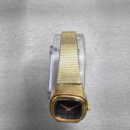 Seiko Watch Women 16mm Black Dial Gold Tone Rectangle 2C20-5770 New Battery VTG4