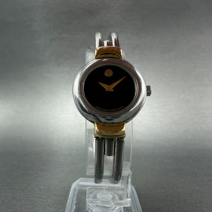 Movado Harmony Watch Women 23mm Black Dial Two Tone bangle Round New Battery NH15