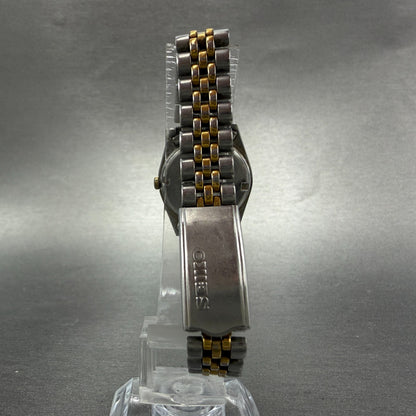 Seiko SQ Watch Women 24mm Blue Dial Two Tone Daydate Round New Battery MNR327