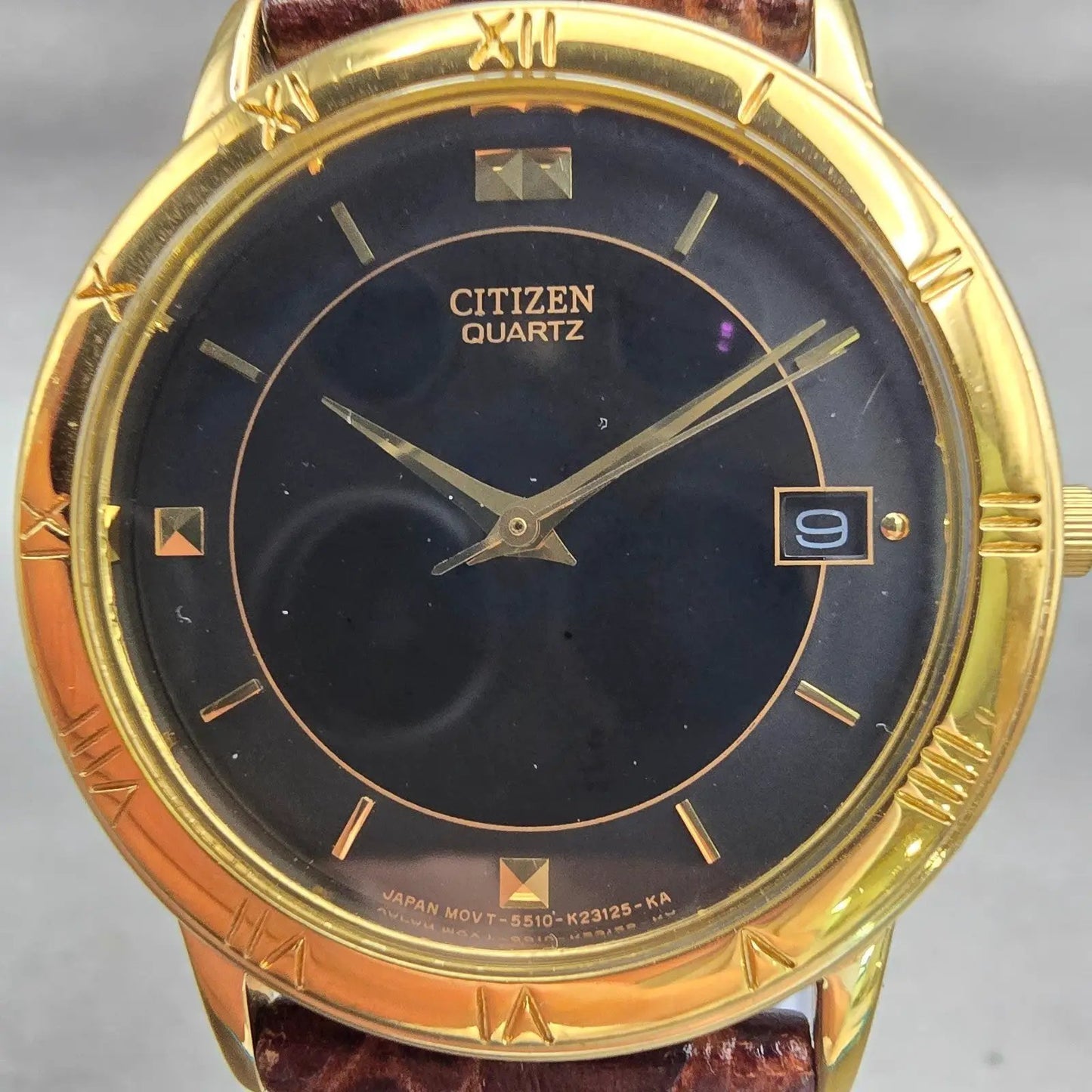 Citizen Watch Men 32mm Black Dial Gold Tone Date Round 5510-K06860 New Battery1