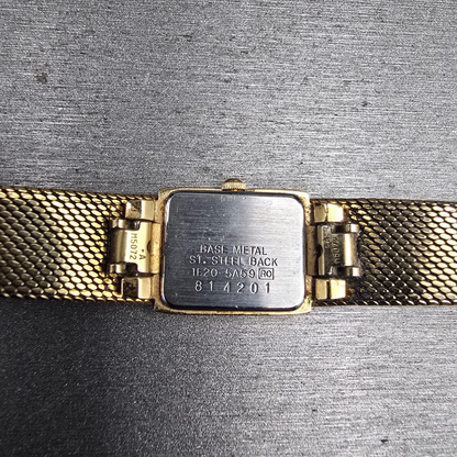 Seiko Watch Women 14mm Gold Dial Gold Tone Rectangle 1E20-5A59 New Battery10