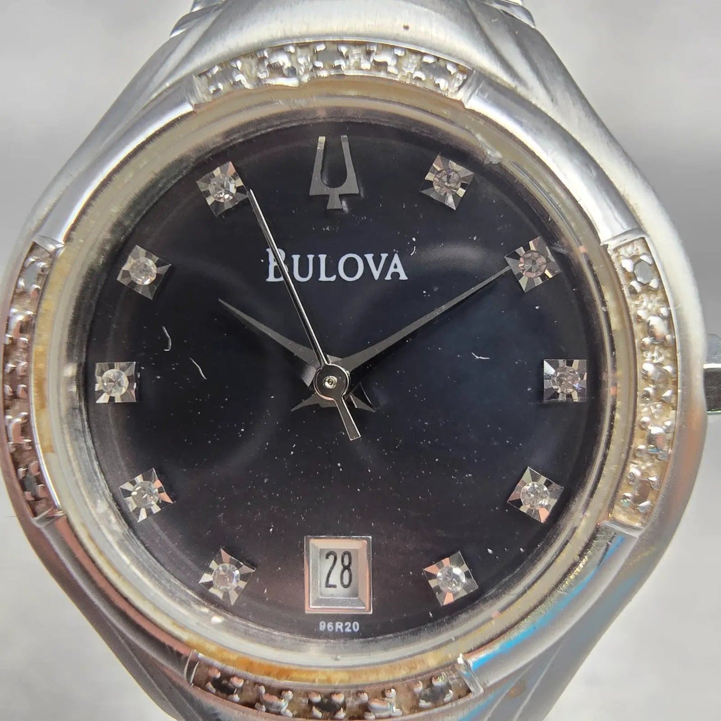 Bulova Watch Women 26mm MOP Dial Silver Tone Diamonds Date 96R20 New Battery1