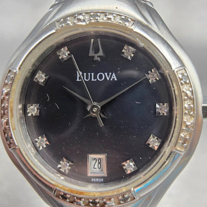 Bulova Watch Women 26mm MOP Dial Silver Tone Diamonds Date 96R20 New Battery1