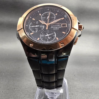 Seiko Coutura Chronograph Watch Men 39mm Black Dial Black Date 7T62-0FA0 NewBatt5