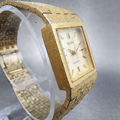 Elgin Tank Watch Women 16mm Champagne Dial Gold Tone Date Rectangle New Battery4