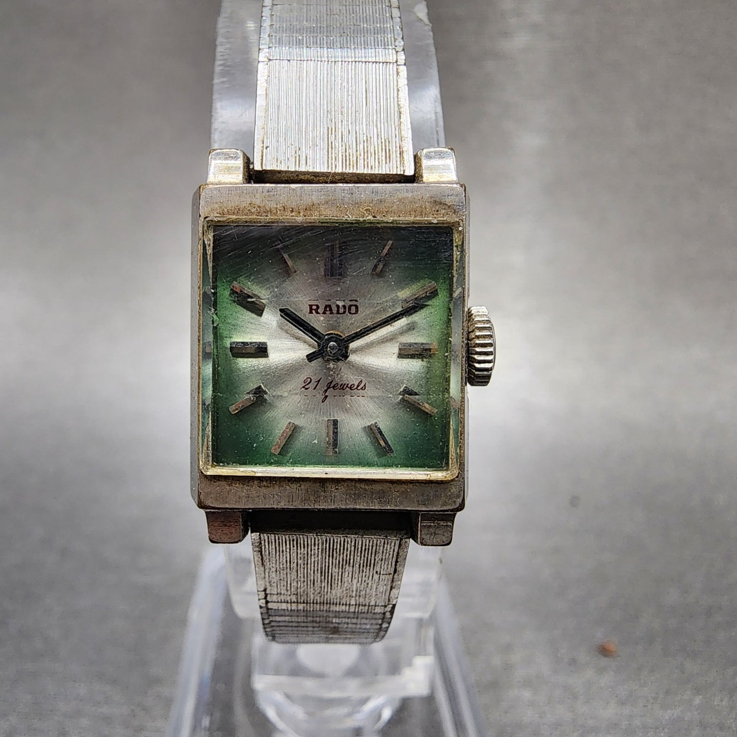 Rado Tank Watch Women 16mm Green Dial Silver Tone Rectangle Manual Wind Runs VTG0