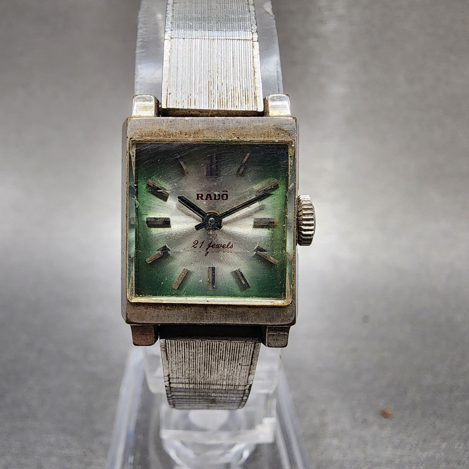 Rado Tank Watch Women 16mm Green Dial Silver Tone Rectangle Manual Wind Runs VTG0