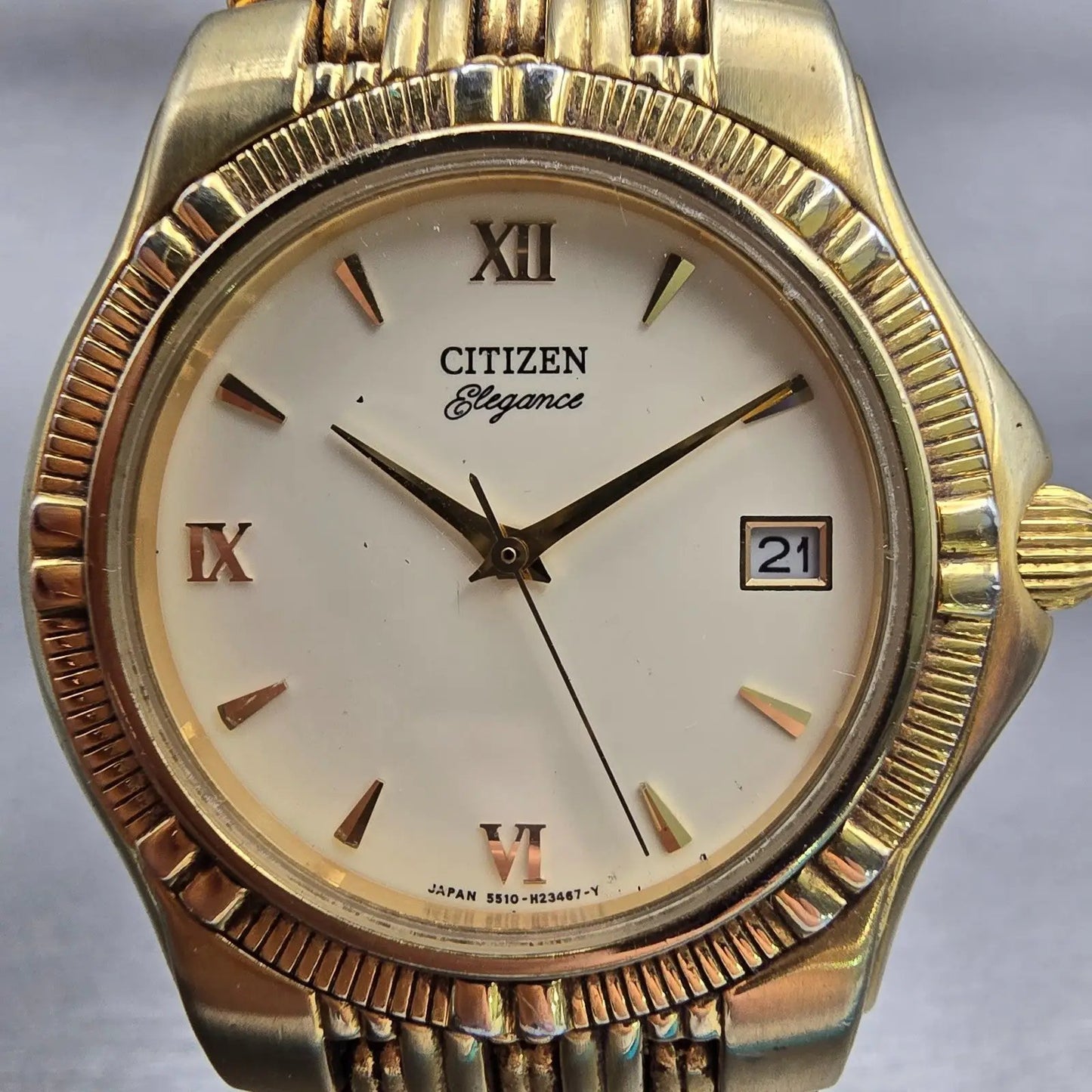 Citizen Elegance Watch Men 34mm Cream Dial Gold Tone Date 5510-H14291 New Batt1