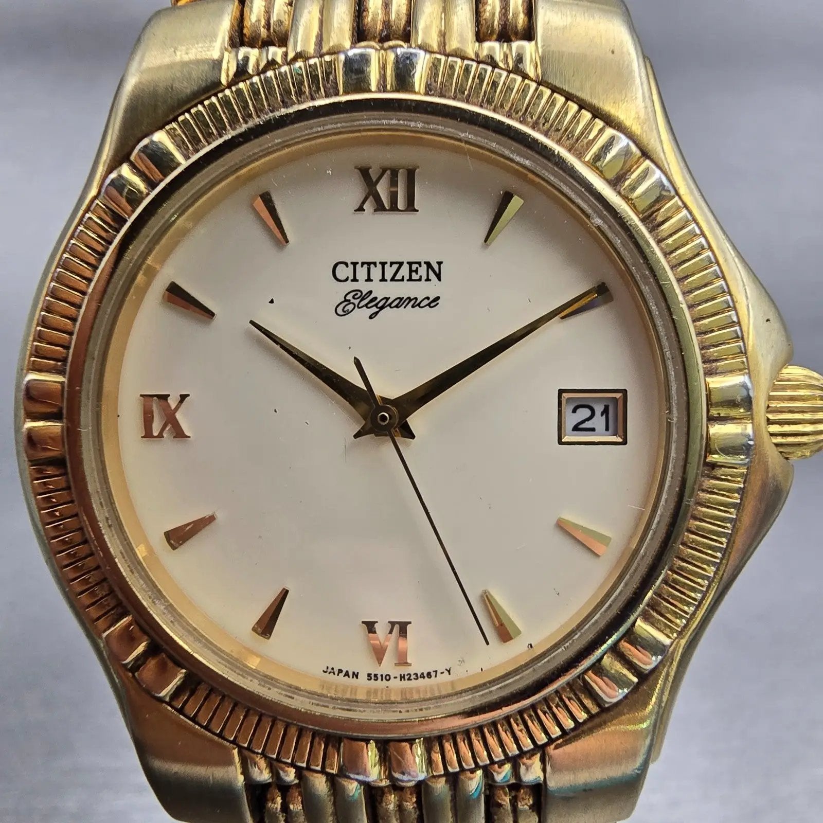 Citizen Elegance Watch Men 34mm Cream Dial Gold Tone Date 5510-H14291 New Batt1