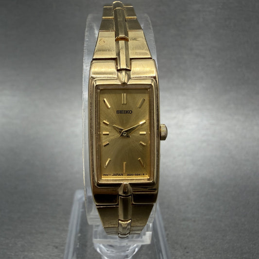 Seiko Tank Watch Women 13mm Champagne Dial Gold Tone Rectangle 2e207479 New Bat0