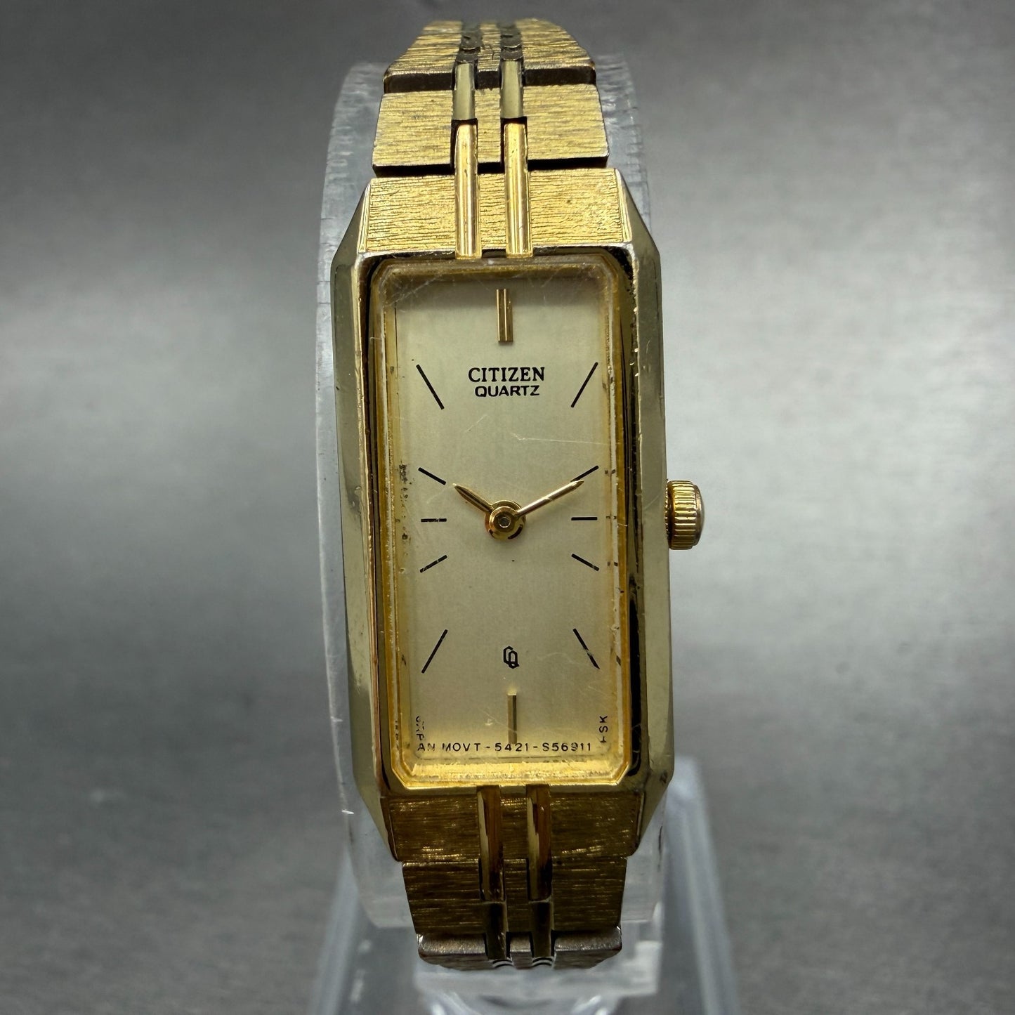 Citizen CQ Tank Watch Women 13mm Champagne Dial Gold Tone Rectangle New BatteryN0