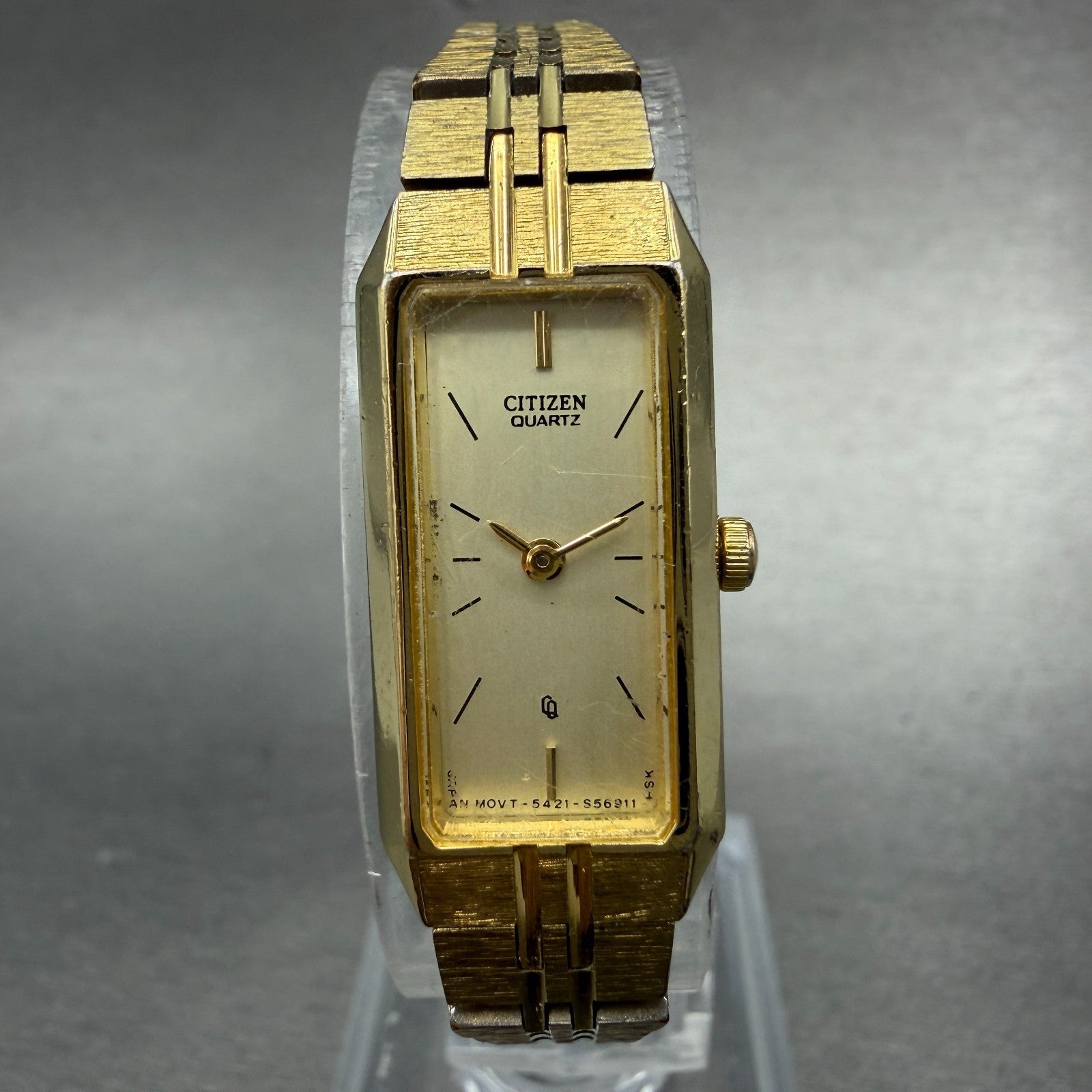 Citizen CQ Tank Watch Women 13mm Champagne Dial Gold Tone Rectangle New BatteryN0