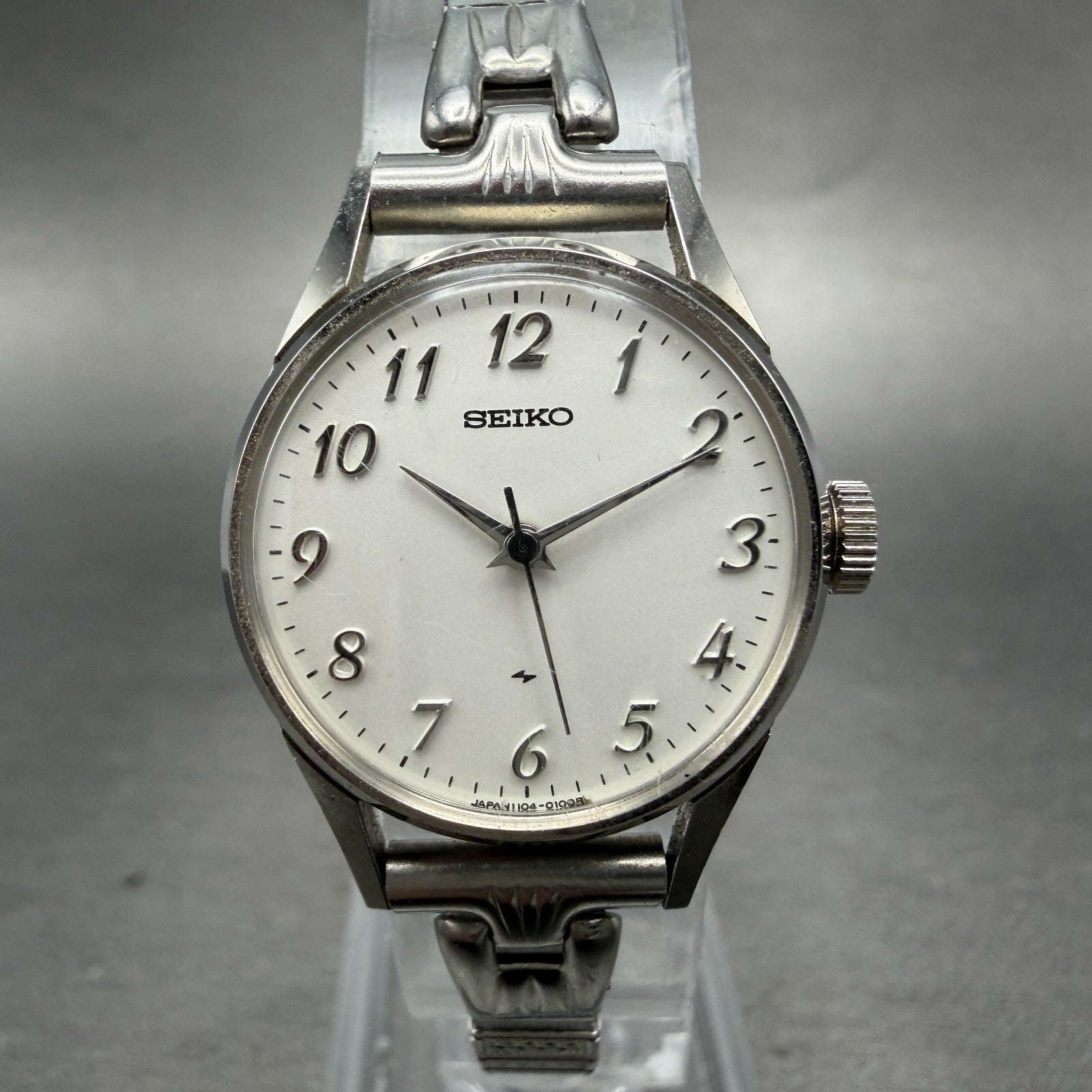 Seiko Watch Women 23mm White Dial Silver Tone Manual Wind 1104-0031 Runs MNy0