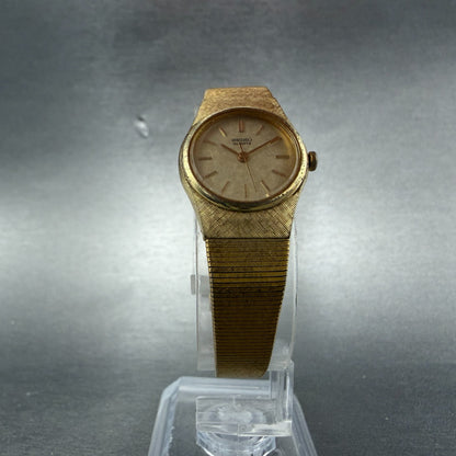 Seiko Watch Women 20mm Champagne Dial Gold Tone Round 2c21-0010 New Battery JUG85