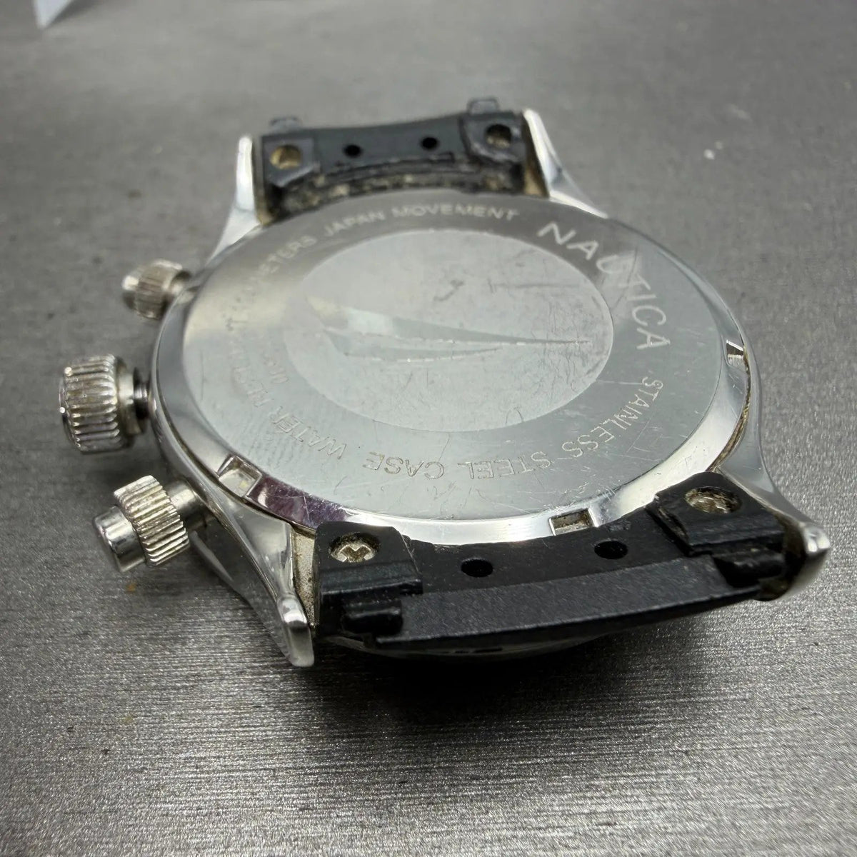 Nautica NSR-01 Chronograph Watch Men 44mm Black Dial Steel Date READ!!! New Batt7