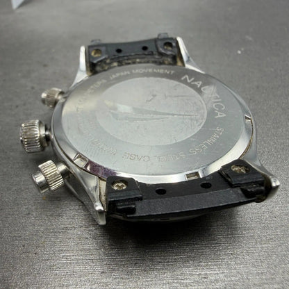 Nautica NSR-01 Chronograph Watch Men 44mm Black Dial Steel Date READ!!! New Batt7