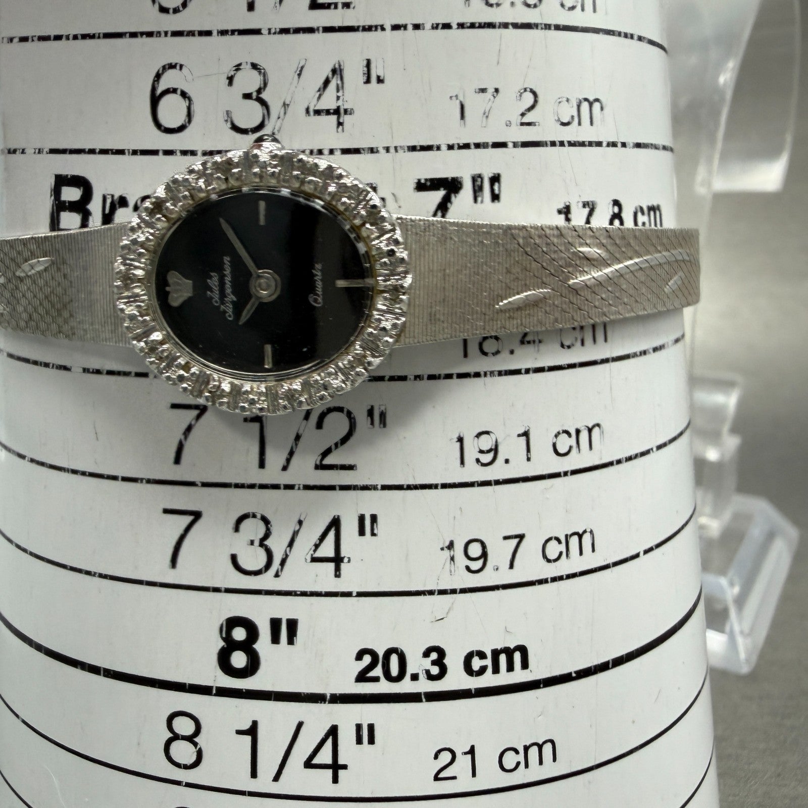 Jules Jurgenson Watch Women 14mm Black Dial Silver Tone Gem Bezel New Battery10