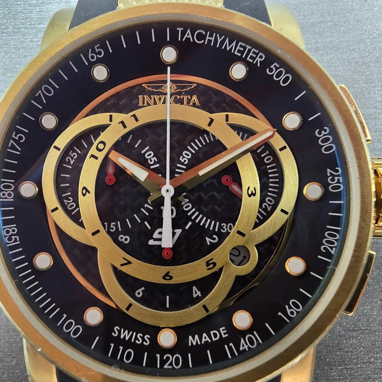Invicta S1 Chronograph Watch Men 51mm Black Dial Gold Tone Date 0896 New Battery1