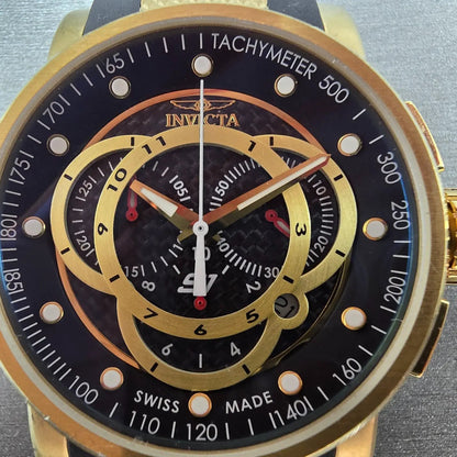 Invicta S1 Chronograph Watch Men 51mm Black Dial Gold Tone Date 0896 New Battery1
