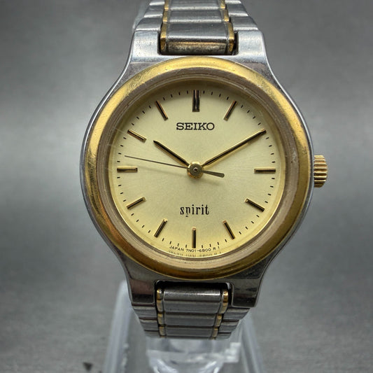 Seiko Spirit Watch Women 25mm Champagne Dial Two Tone Round 7N01-6A80 New Batter0