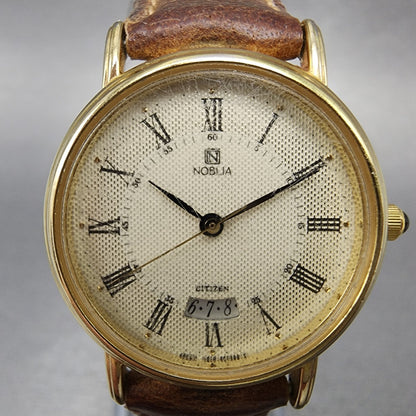 Citizen Noblia Watch Women 27mm Champagne Dial Gold Tone Date New Battery VTG1