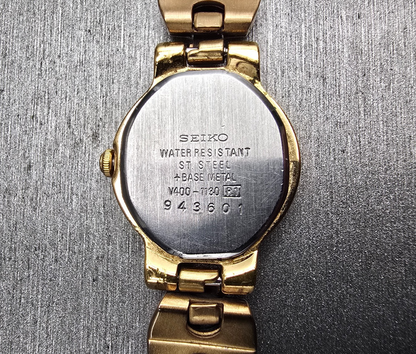 Seiko Watch Women 19mm Champagne Dial Gold Tone Round V400-1130 New Battery VTG10