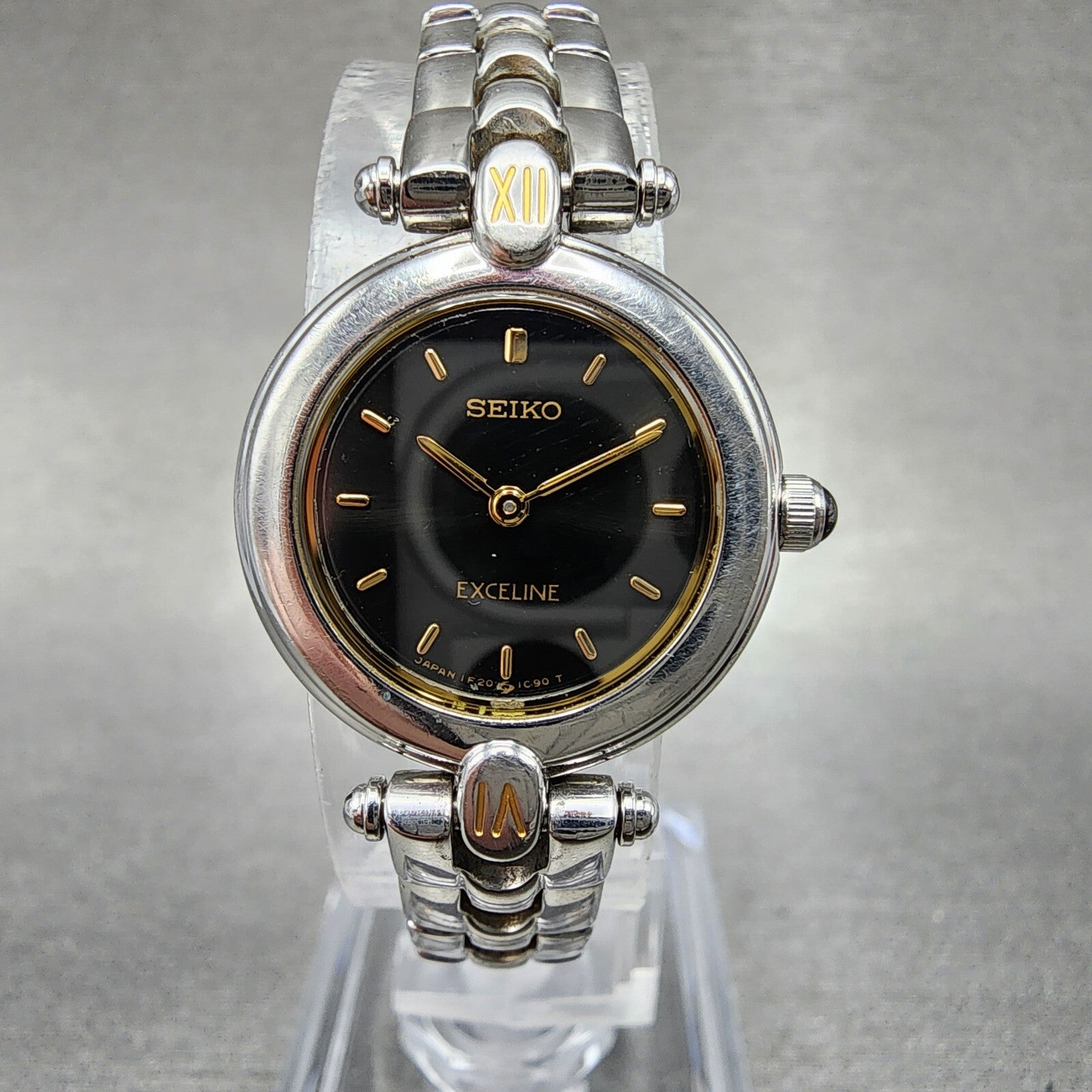 Seiko Exceline  Watch Women 20mm Black Dial Two Tone Round 1f200d0a New Batt0