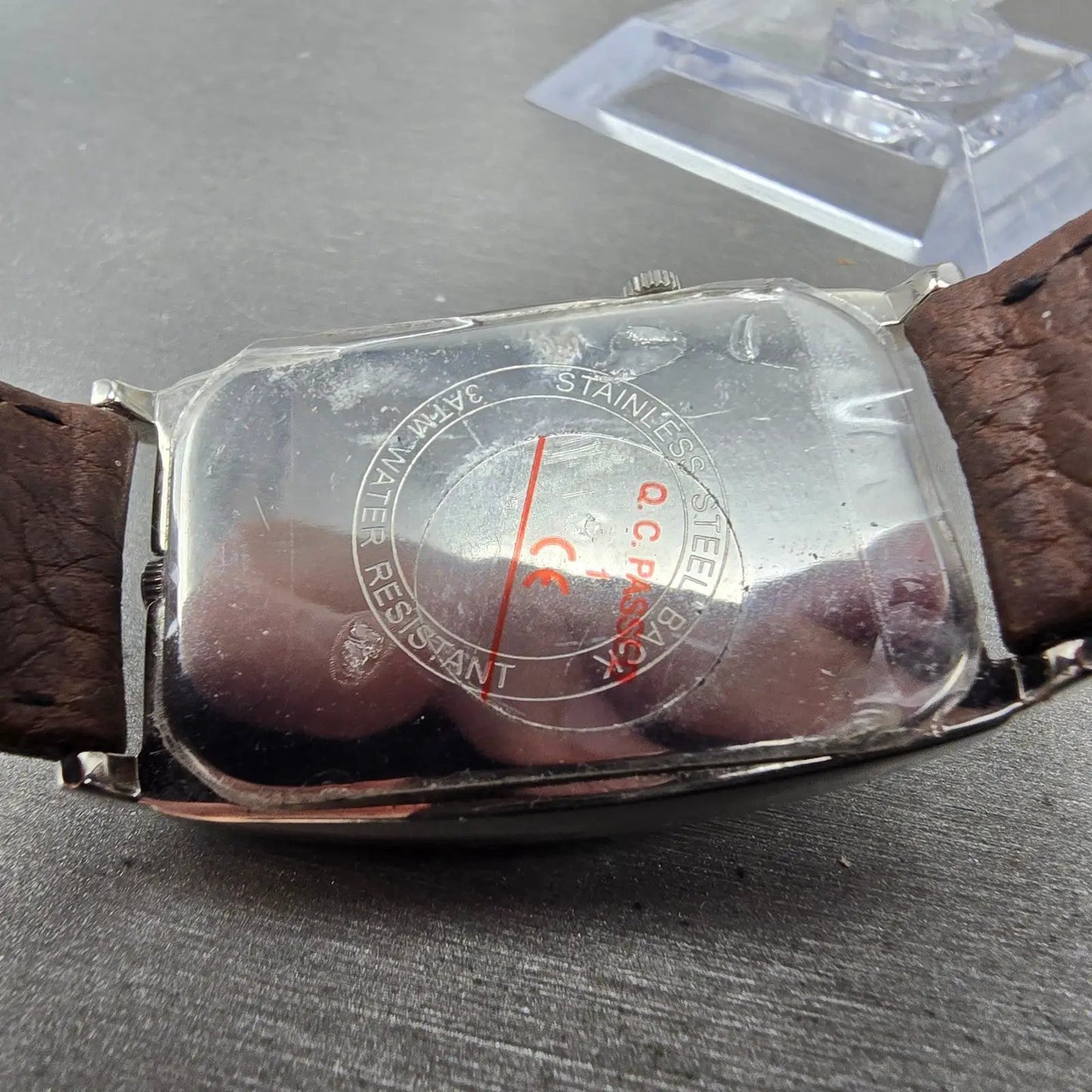Orvis Dual Time Tank Watch Men 29mm Cream Dial Silver Tone Leather New Battery9