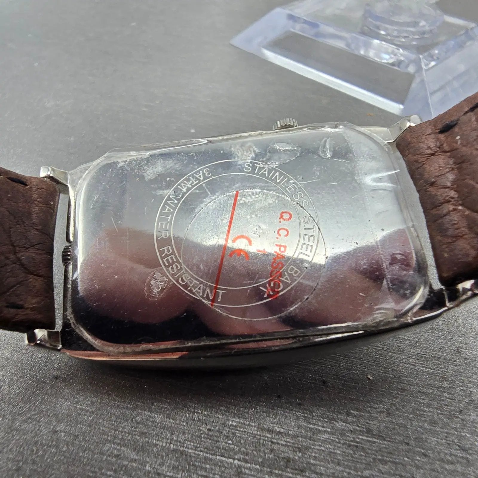 Orvis Dual Time Tank Watch Men 29mm Cream Dial Silver Tone Leather New Battery9