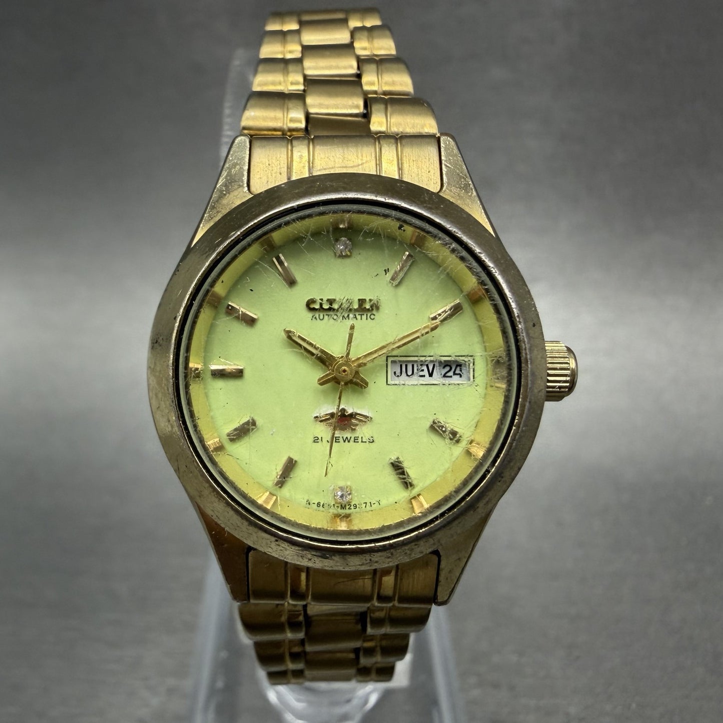 Citizen Automatic Watch Women 26mm Green Dial Gold Daydate 6651-R07068 PARTS0