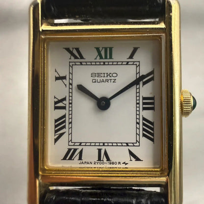 Seiko Tank Watch Women 18mm White Dial Gold Tone Rectangle 2Y00-5470 New Batt1