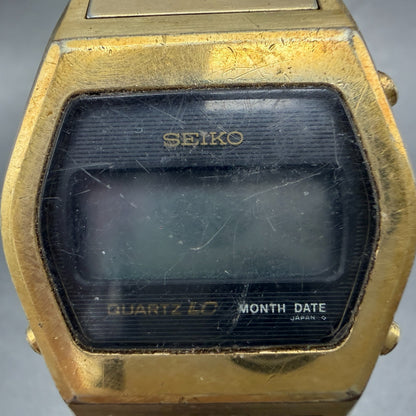 Seiko Digital Watch Men 35mm LCD Gold Tone Month Date 0439-4019 VTG PARTS2