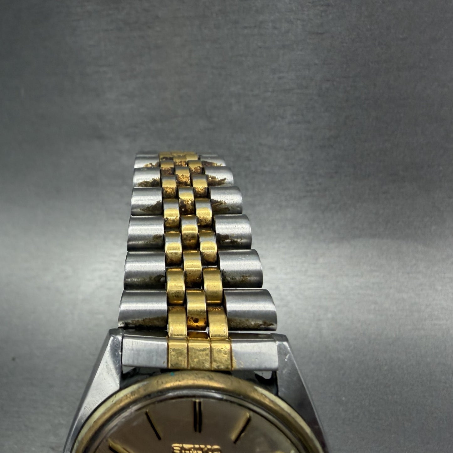 Seiko Automatic Watch Men 37mm Silver Dial Two Tone 6309-8029 Daydate Runs READ4