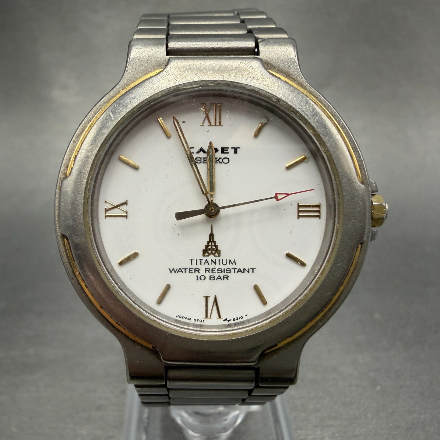 Seiko Cadet Watch Men 35mm White Dial Titanium Tone Round 5p31-6250 PARTS VTG0