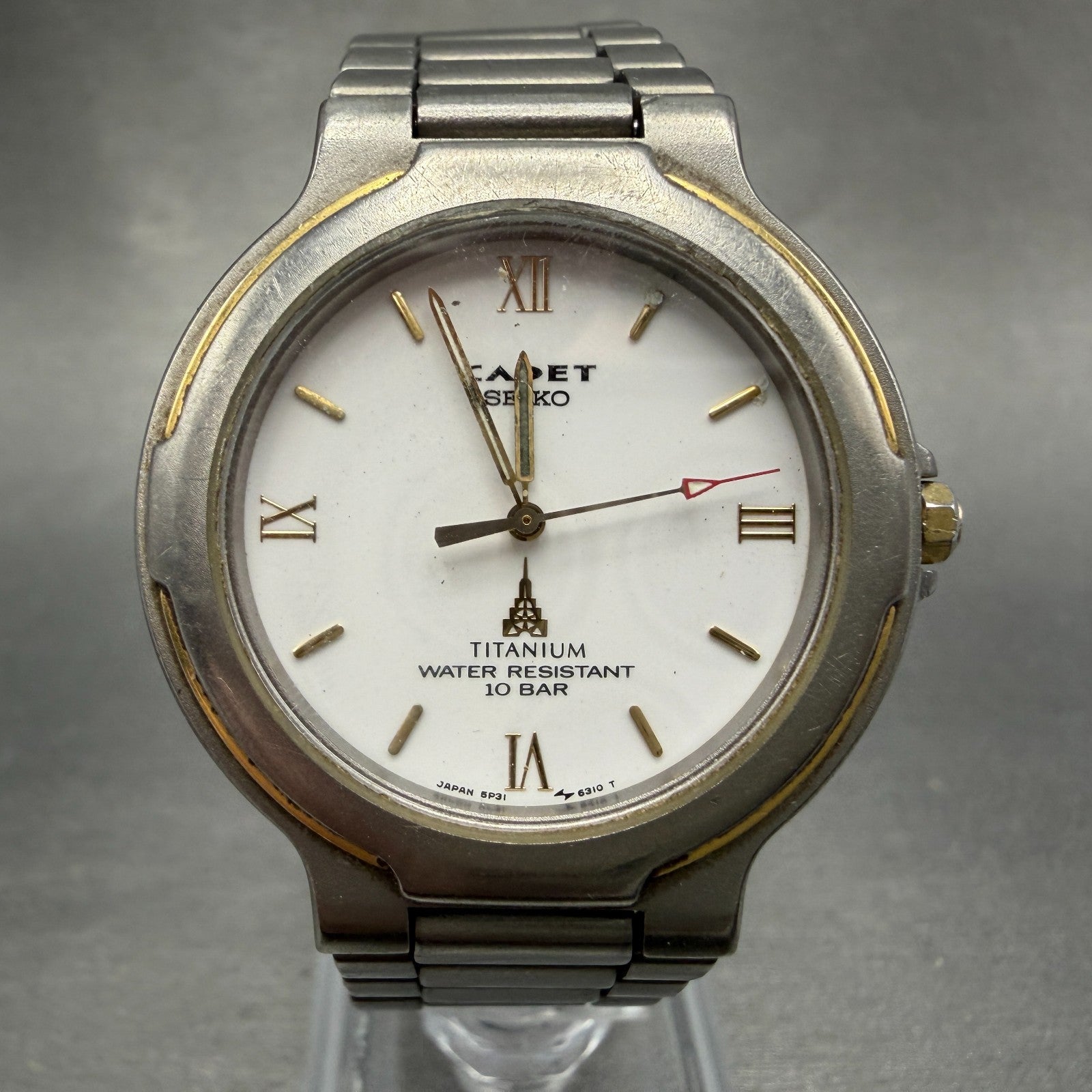 Seiko Cadet Watch Men 35mm White Dial Titanium Tone Round 5p31-6250 PARTS VTG0